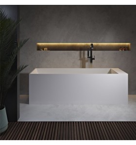 London Maßgeschneiderte Eckbadewanne aus Corian® mit Eingebautem Regal