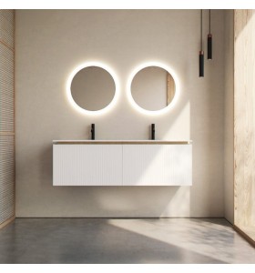 Corian®-Doppelwaschtisch & schwebender 3D-MDF-Badschrank, lackiert | 2 Schubladen