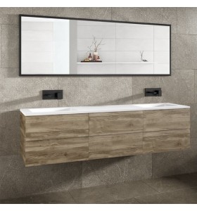 Corian®-Waschtischplatte mit Unterschrank aus natürlichem Eichenholz | 6 Schubladen