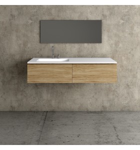 Corian®-Waschtischplatte mit Unterschrank aus natürlichem Eichenholz | 2 Schubladen Ausgerichtet