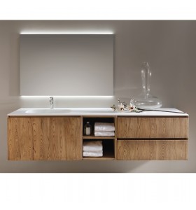 Corian®-Waschtischplatte mit Unterschrank aus natürlichem Eichenholz | 3 Schubladen & 2 Nischen