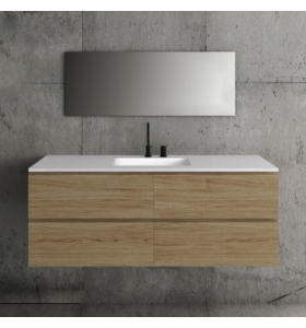 Corian®-Waschtischplatte mit Unterschrank aus natürlichem Eichenholz | 4 Schubladen