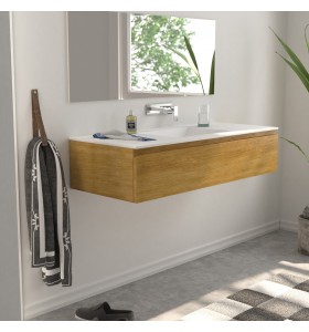 Corian®-Waschtischplatte mit Unterschrank aus natürlichem Eichenholz | 1 Schublade