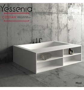 Munich Vorwand-Badewanne nach Maß aus Corian® mit Eingebautem Regal